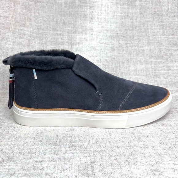 TOMS NWT Paxton Forged Iron gray suede faux fur lined sneakers size 9.5 ankle - Picture 6 of 13